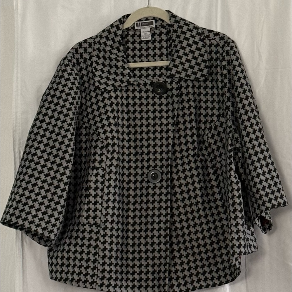 Classic Houndstooth Cropped Blazer - Black & Gray